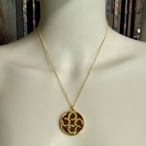 Coach Large Signature C Wood Inlay Pendant 18k/.925 Necklace